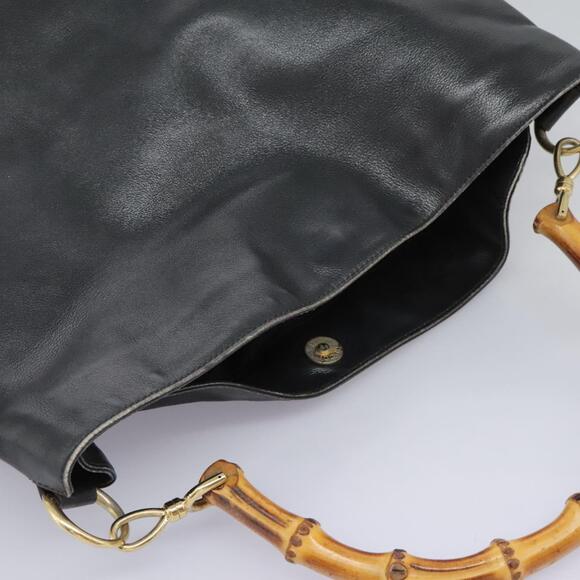 GUCCI Bamboo Hand Bag Leather Black Gold 001 1781 001 1781 - Picture 6 of 16
